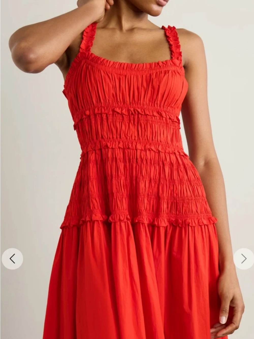 Doen Marianne Organic Poplin Cotton Red Dress with Smocked Bodice - Picture 4 of 9
